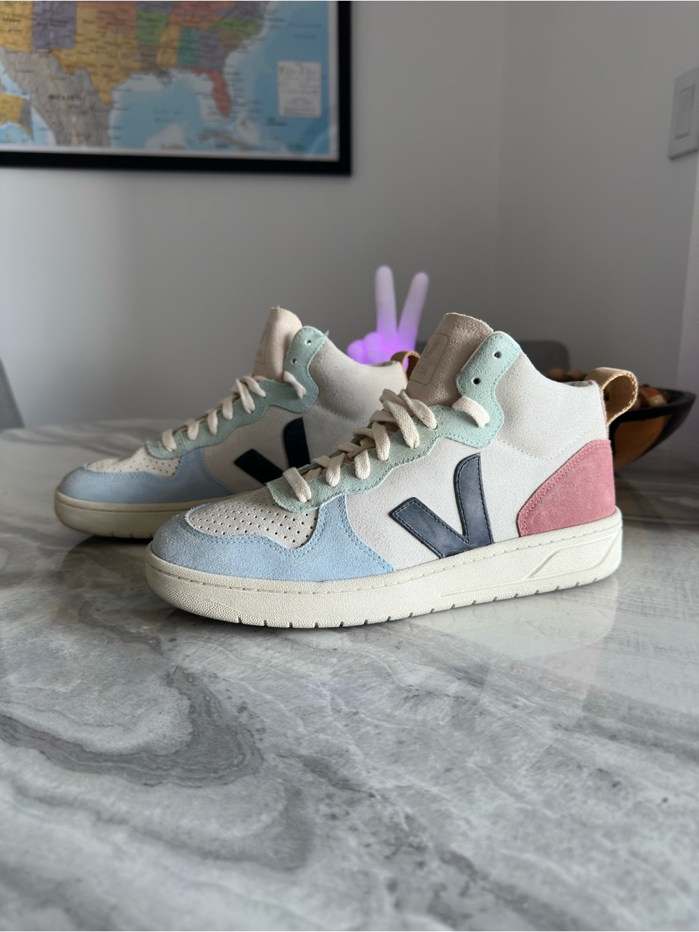 VEJA V-15 Suede High Top Sneakers Pastel Colorblock Multico Women's